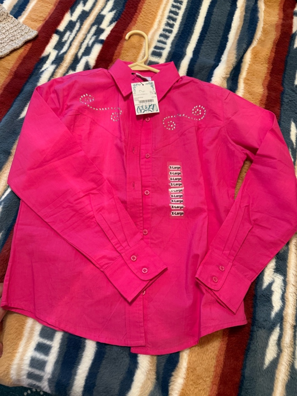 Rod’s Western Wear Hot Pink Western Shirt with Rhinestone Detail YOUTH SIZE XL